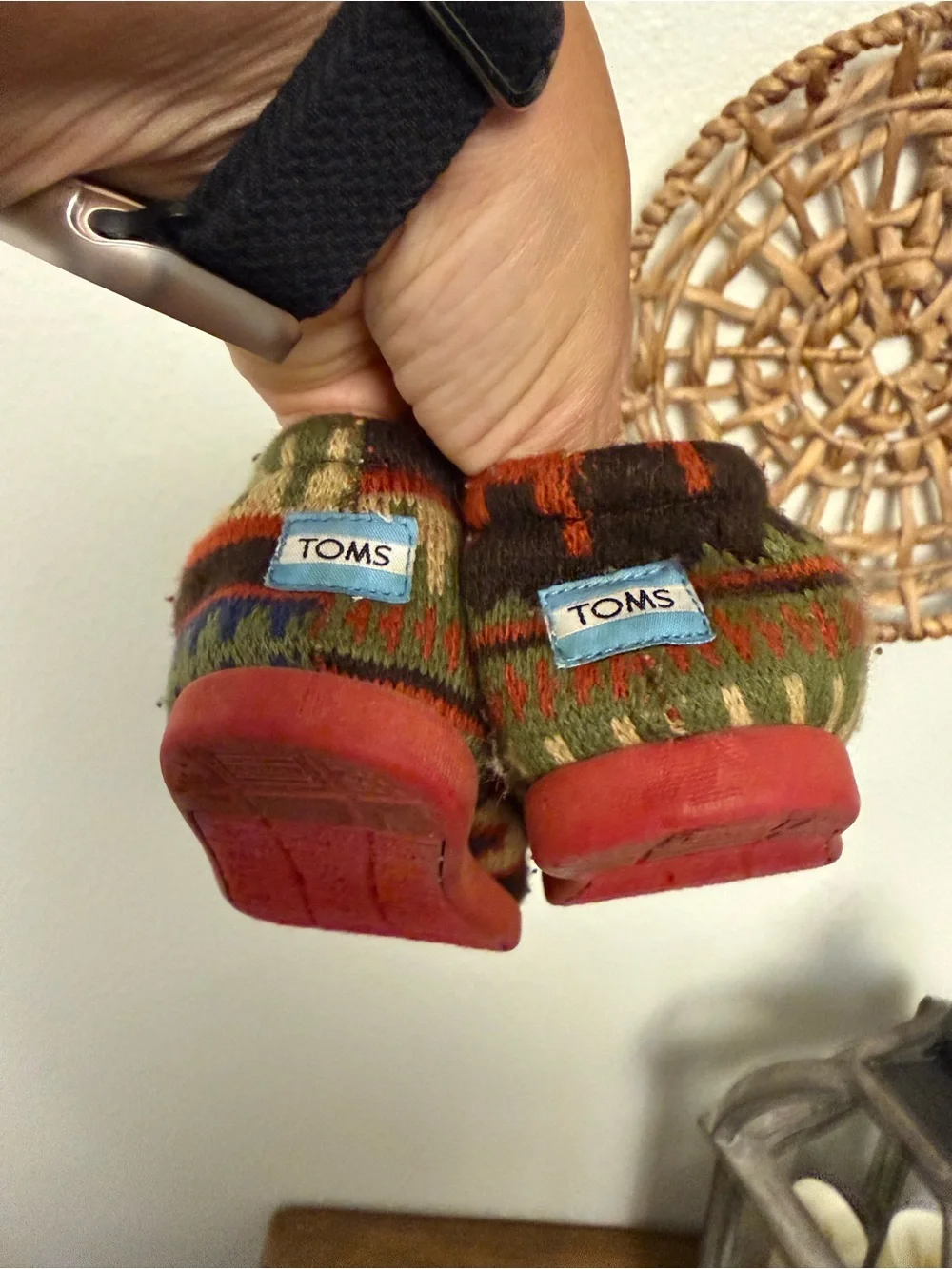 Toms Kids Aztec Knit Booties - Green, Orange, Brown